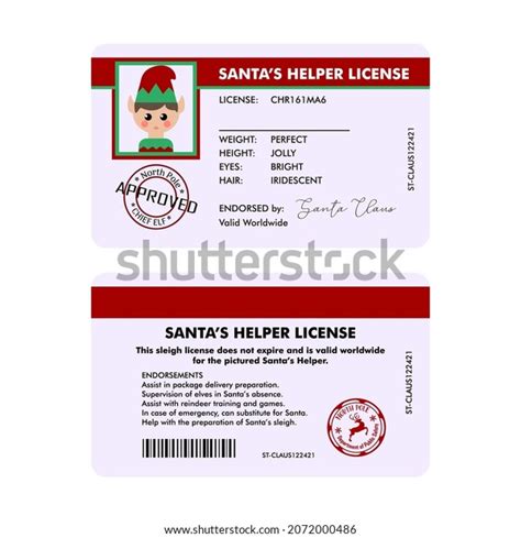 Santas Helper License Christmas Certificate Santas Stock Vector