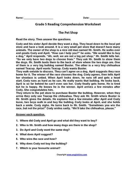 Grade 5 Reading Comprehension Worksheets Pdf — Db