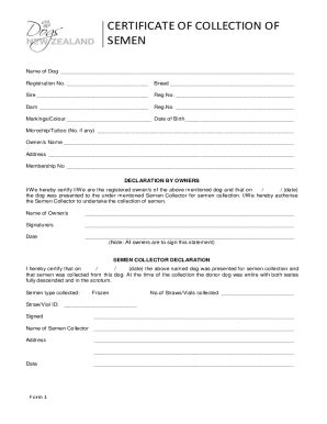 Fillable Online CERTIFICATE OF COLLECTION OF SEMEN Fax Email Print