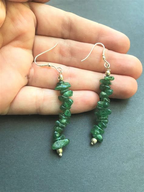 Aventurine Green Gemstone Chip Earrings Heart Chakra Etsy