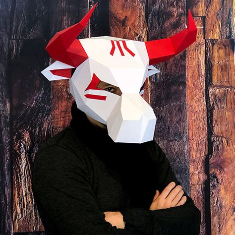 Ushi Oni Yokai Bull Mask Ox Head Mask 3d Low Poly Diy Etsy