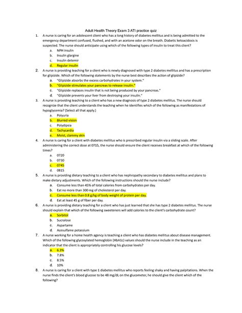 Adult Health Theory Exam Ati Practice Quiz Diabetic Ketoacidosis Is