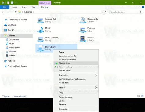 Add Change Icon To Library Context Menu In Windows 10
