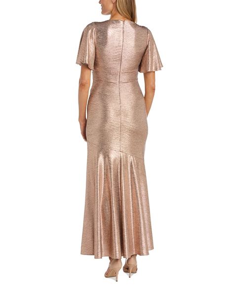 Nightway Womens Metallic Faux Wrap Dress Macys