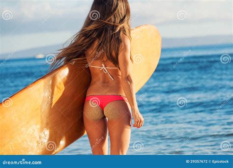 Beautiful Surfer Girl In Bikini Stock Photo Image Of Sunset Beach