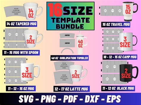 16 Size Mega Mug Template Mug Template Svg Mug Template Tumbler