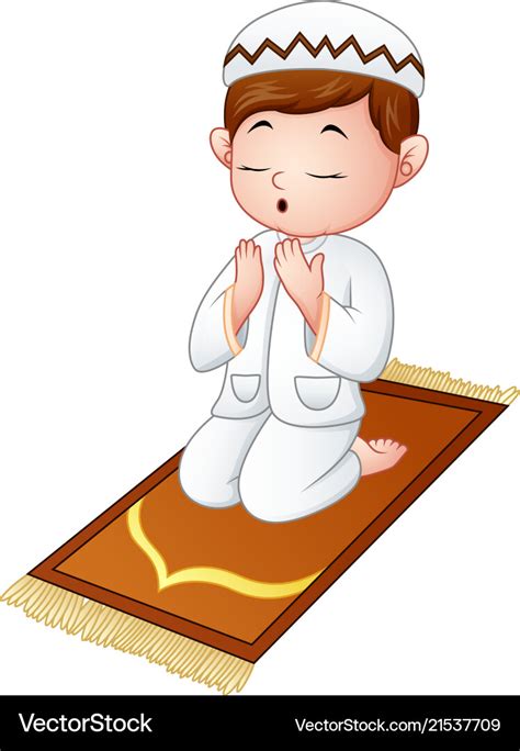 Muslim Kid Sitting On The Prayer Rug While Praying