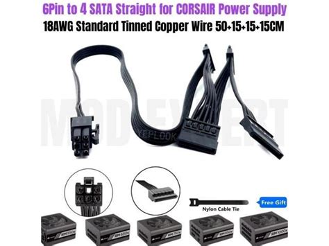 Original 6pin To 4 Sata Straight Hdd Ssd Power Cable For Corsair Rm650x Rm750x Rm850x Rm1000x