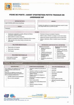 Calam O Fiche De Poste Agent D Entretien Petits Travaux De Jardinage