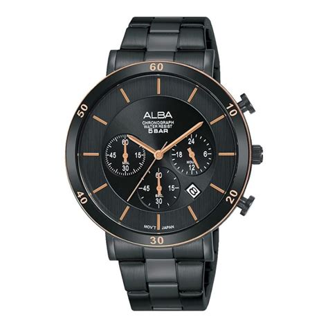 Jam Tangan Pria Alba Prestige AT3F60X1 Chronograph Men Black Dial Black