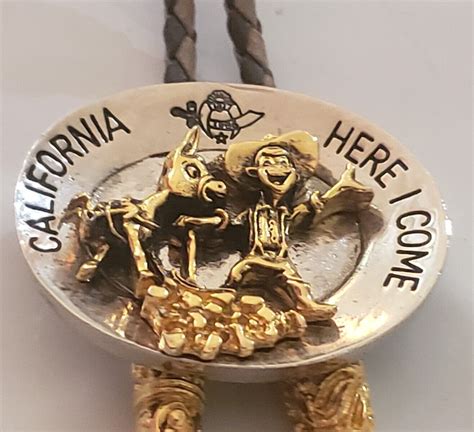 Vintage Corded California Gold Rush 3d Bolo Tie Signe Gem