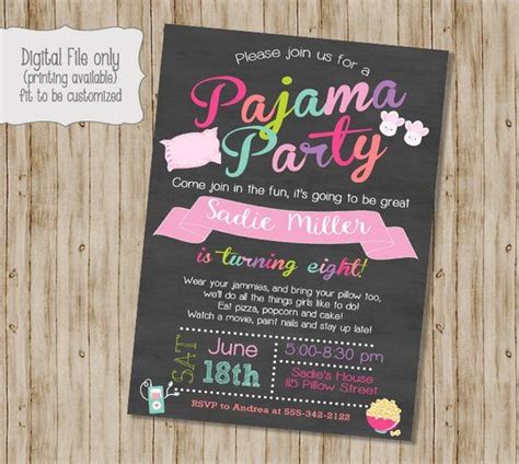 Pajamas Birthday Invitation Slumber Party Invitation Pajama Party