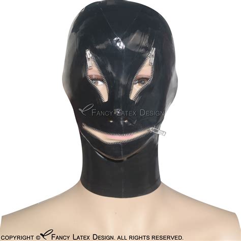 Black Sexy Latex Hood With Zip On Eyes Mouth Back Open Zip At Back Nose Fetish Rubber Mask