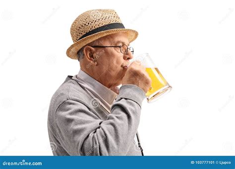 Mature Man Drinking Beer Stock Image Image Of Cold 103777101