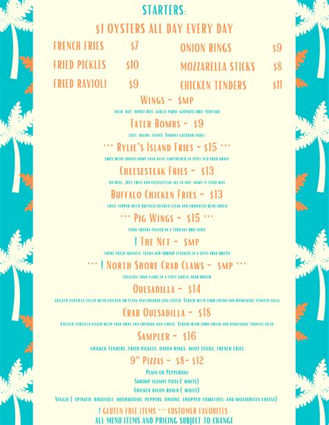 Menu - The North Shore Bar