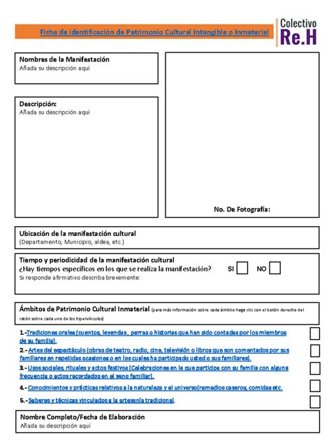 Ficha De Patrimonio Cultural Inmaterial O Intangible Re H Ficha De