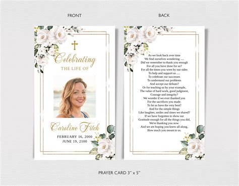 Editable Funeral Prayer Card Template Printable Memorial