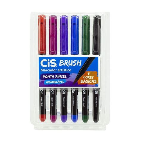 Caneta Brush Pen Pincel 6 Cores Básicas Aquarelável Cis Em 2023 Cores