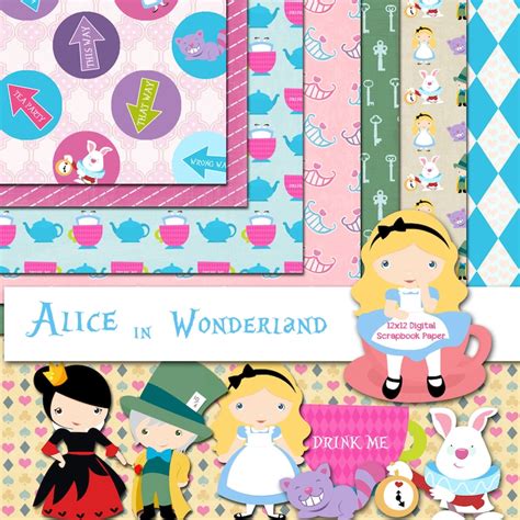 Disney Alice In Wonderland Inspired 12x12 Digital Paper Etsy