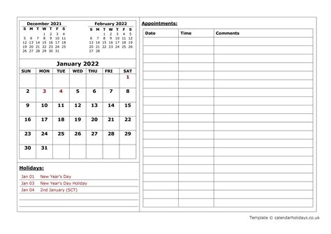 2022 Monthly Template - CalendarHolidays.co.uk