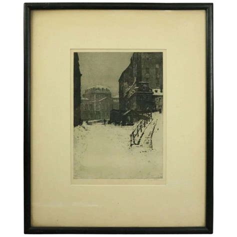 German Etching Februar Of Winter City Street Artist Signed Circa 1890 At 1stdibs German