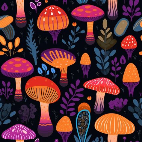 Premium AI Image A Seamless Pattern With Mushrooms And Leaves