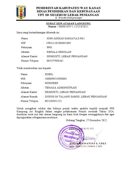 Contoh Surat Izin Atasan Langsung Bagi Pns 1 Pdf