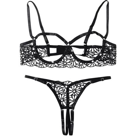 Womens 2 Piece Lingerie Set Sheer Lace Underwire Bralette Bra And