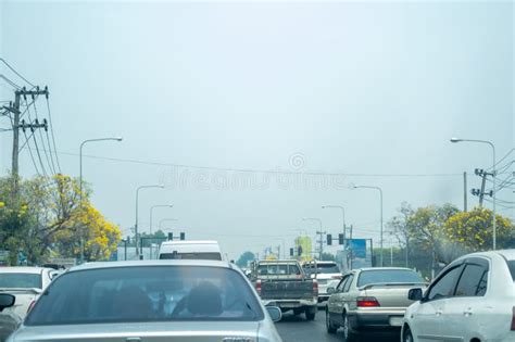 Concept Of Air Pollution PM2 5 Unhealthy Toxic Dust Haze Spread In Road