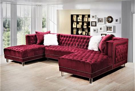 LCL-010 Sectional Sofa in Burgundy Velvet