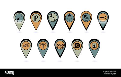 Safety Pins Icons With Travel Symbols Pictograms Points On The Route