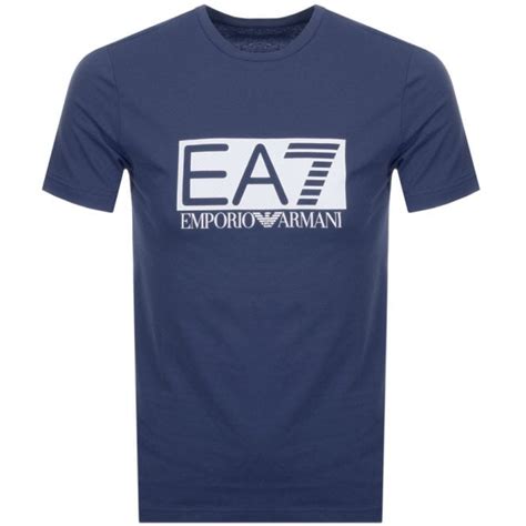 Emporio Armani Ea7 Cotton Printed Logo Stretch Navy T Shirt Clothing