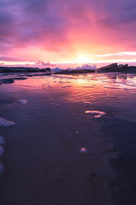 Sea Horizon Sunset Rocks Stones Spray Hd Phone Wallpaper Peakpx