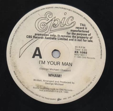 WHAM GEORGE MICHAEL Rare 1985 Aust Promo Only 7 OOP Single I M Your