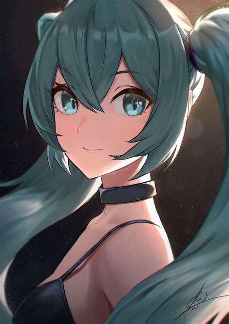 Safebooru 1girl Aqua Eyes Aqua Hair Bangs Black Choker Choker Closed Mouth Collarbone Floating