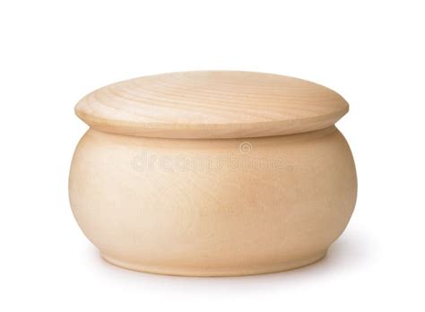 Front View Of Unpainted Round Wooden Jar With Lid Stock Photo Image