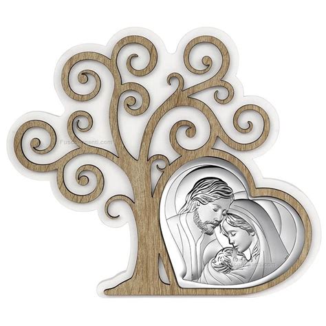 Sacra famiglia cuore cadò cm 10x10 icona albero della vita legno sacra