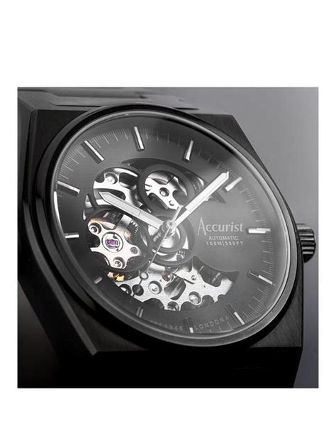 Accurist Mens Origin Skeleton Automatic Black Stainless Steel Bracelet 41mm Watch Uk