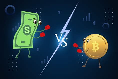 Currency Vs Cryptocurrency Battle Fiat Dollar Against Bitcoin Fight On