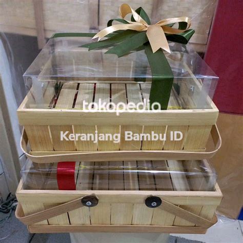 Jual Rantang Bambu Kotak Mika 25x25 Cm Rantang Hampers Bambu Kotak