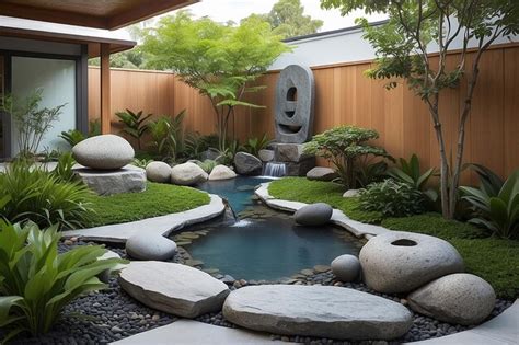 Premium Photo Zeninspired Outdoor Garden With A Tranquil Water
