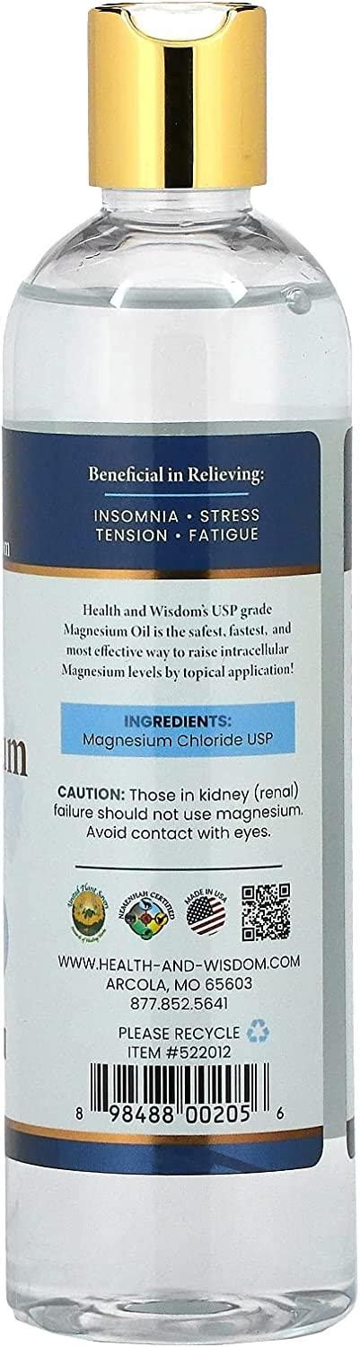 Health And Wisdom Magnesium Oil 12 Fl Oz Natural Muscle Relief