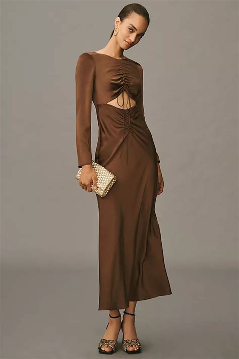 Bardot Daring Satin Long Sleeve Maxi Dress Anthropologie