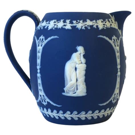 Wedgwood Blue Jasperware Trumpet Vase With Grecian Scenes In White