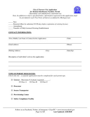 Fillable Online City Of Traverse City Application For Medical Marihuana