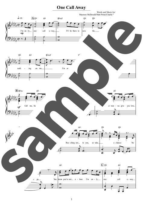 【ピアノ楽譜】One Call Away / Charlie Puth（ソロ / 中級）
