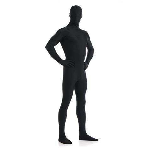 Mens Hood Second Skin Tight Spandex Suit Black Lycra Bodysuits Zentai Suits With Mask Haloween