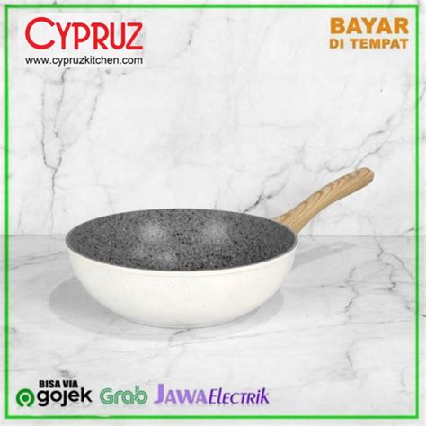 Promo Cypruz White Granite Fry Wok Wajan Tebal Anti Lengket