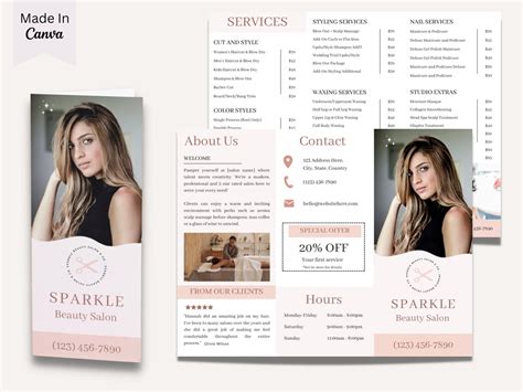 Beauty Salon Trifold Brochure Template Editable Beauty Salon Etsy