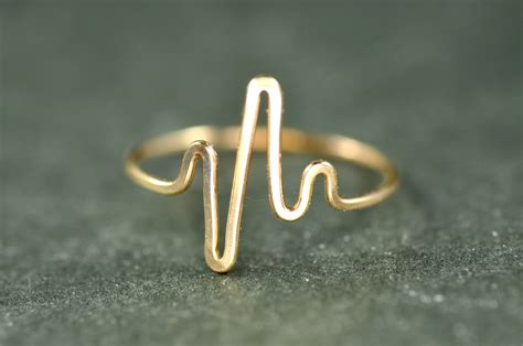 Heartbeat Ring Ekg Heart Beat Ring Skinny Ring Midi Ring 14k